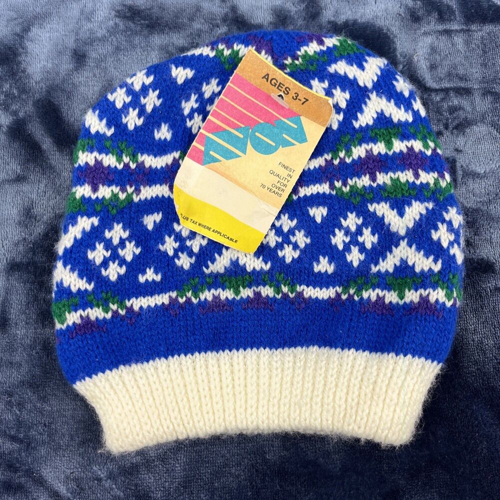 Vintage 80s Hanes/ Avon Glove Corp Beanie Knit New Deadstock 3-6X/7 Fair Isle
